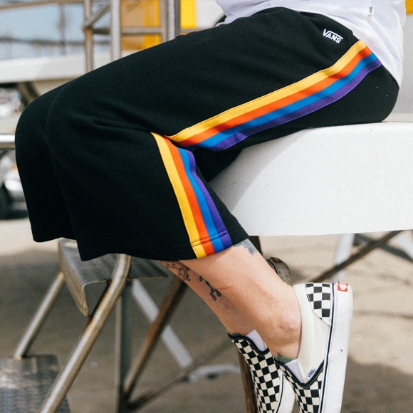 NWT VANS Rainee rainbow crop pants black stripe Sm - Picture 2 of 8